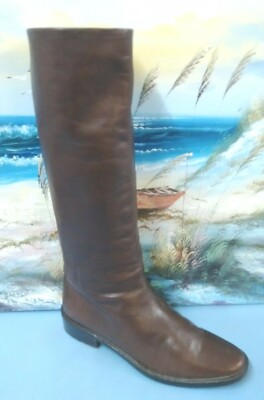 ANNE KLEIN Womens Riding Sz 8.5 Tall Boots Knee High  Brown Leather  Slip On