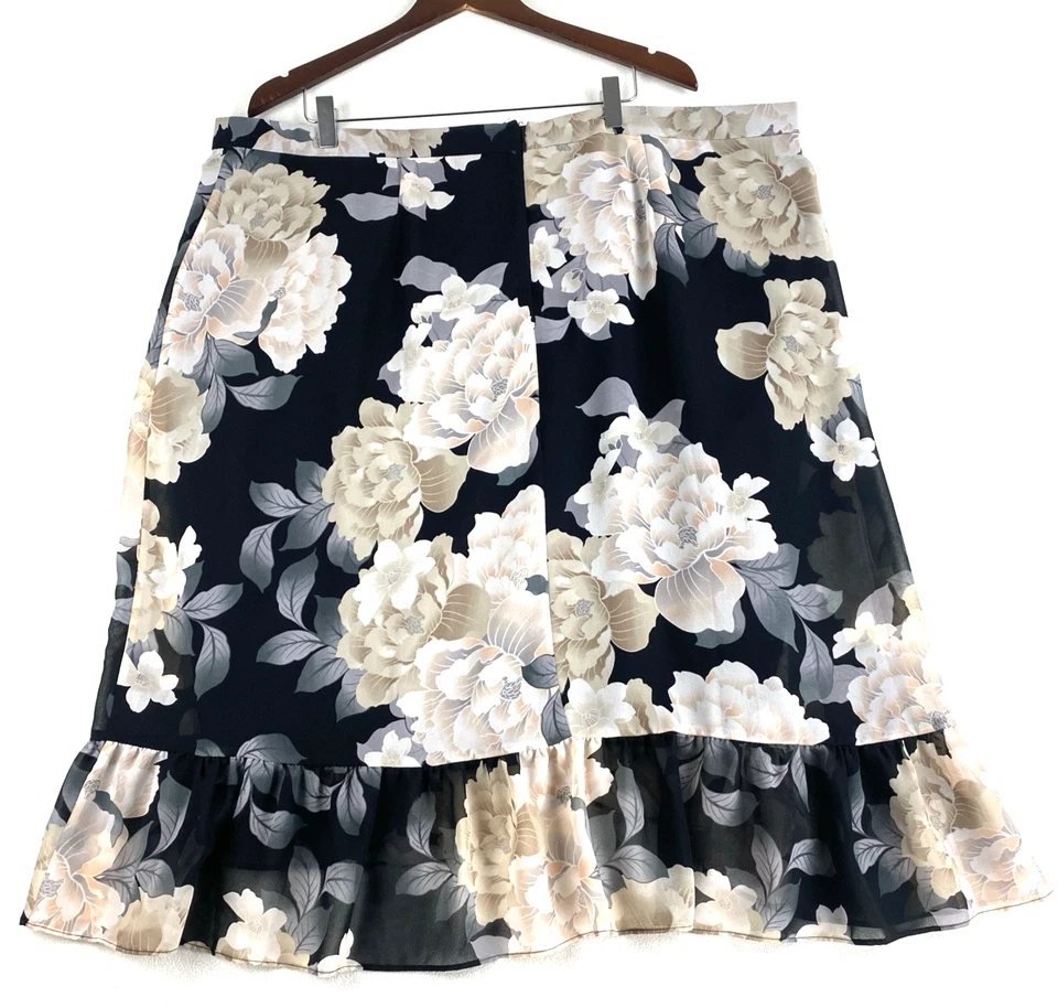Falda Negra Floral Volantes Mujer 20W Calvin Klein Talla Grande Midi Romántica Elegante Foto 2 de 4