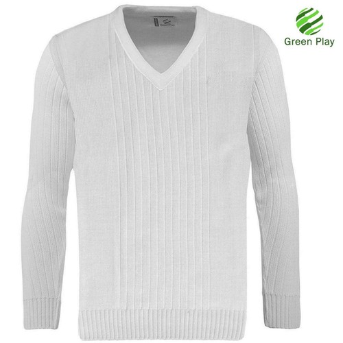 Mens Green Play Premium Ribbed V Neck Jumper Sweater Bowls Golf