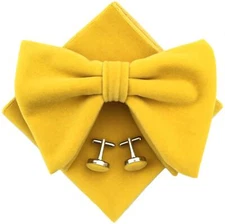 Mens Oversized Velvet Bow Ties Tuxedo Pre-Tied Bowtie Cufflinks Hankie Combo ...