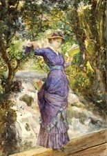 high quality oil painting  handpainted on canvas "Girl Reading by a Waterfall"