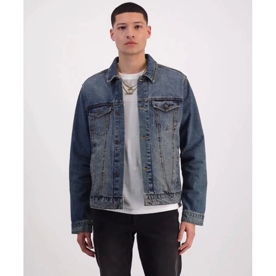 Lazer Mens Cotton Long Sleeve Collared Denim Trucker Jacket Size Medium NWT