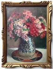 EARLY 20TH SIGNED - IMPRESSIONISM OIL PAINTING - BOUQUET OF FLOWERS IN VASE