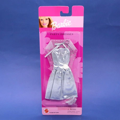 Vtg 2001 Barbie Silver Party Dress w/ Shoes & Shawl NOS 47600