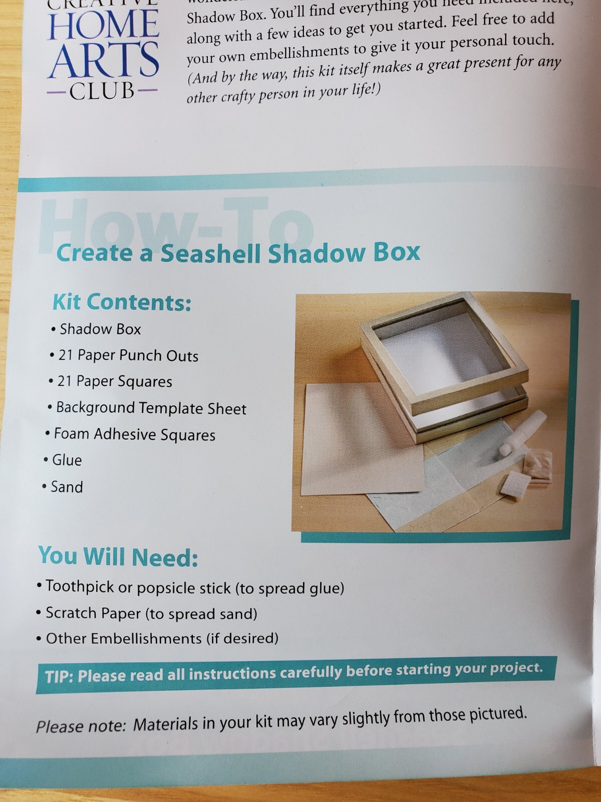 Seashell Shadow Box Craft Kit Creative Home Arts Club NEW eBay
