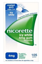 4 Packs of Nicorette Icy White 4mg Gum Nicotine 105 Pieces  Expiry 2027