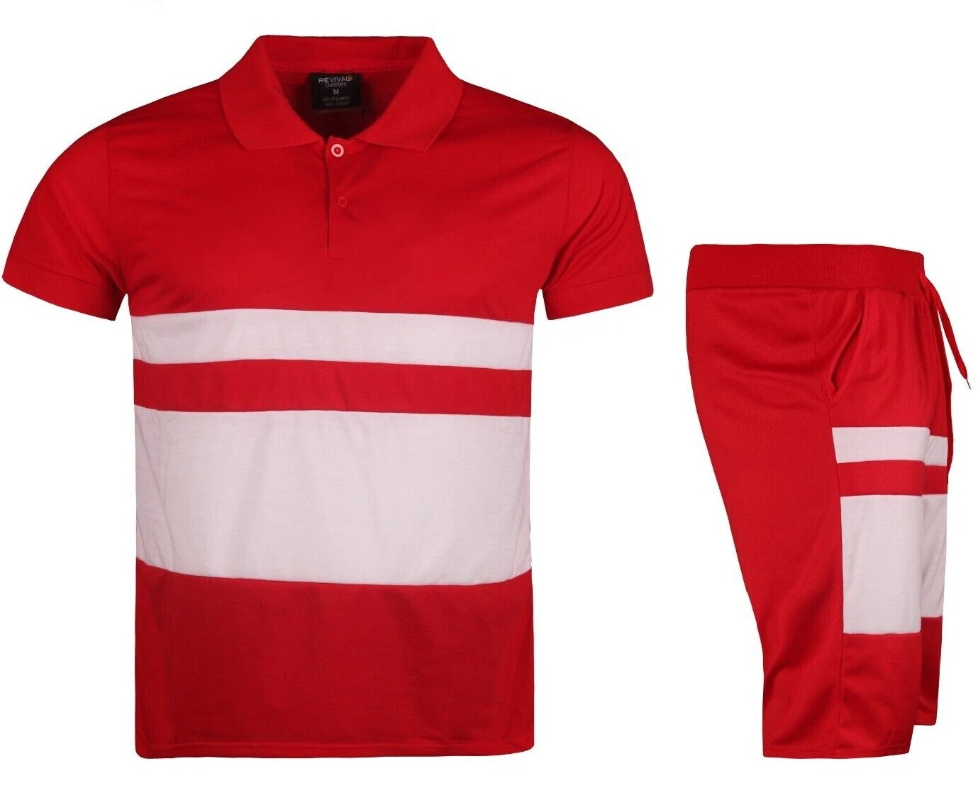Men's Summer Color Block Pure Casual 2 Piece Cotton Polo Shirt and Shorts Set