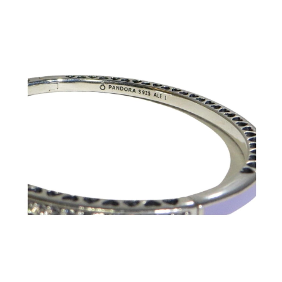 Pandora Radiant Hearts Bangle Bracelet Lavender Enamel CZ 6.9