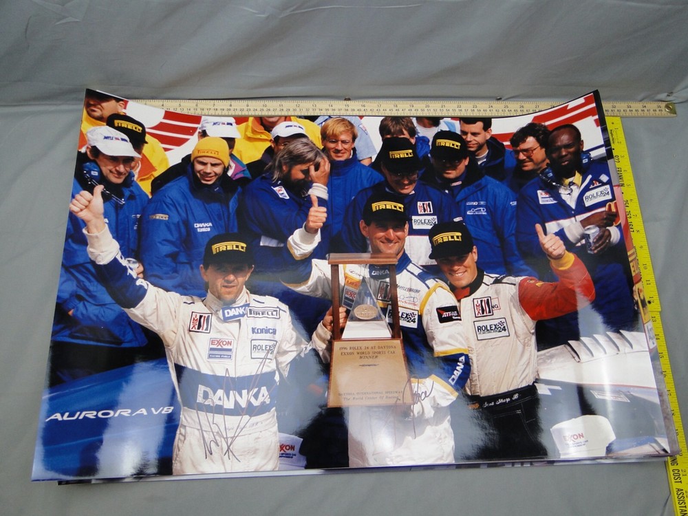 1996 Autograph Wayne Taylor Jim Pace Championship Trophy 30x20 Photo Le Mans