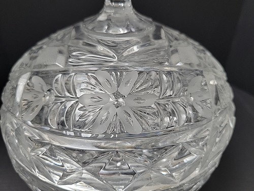 Vintage Cut Etched Crystal Candy Dish Lidded Compote Three Footed Floral - Picture 2 of 10