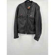 Harley Davidson Men XL Black Genuine Leather Motorcycle Jacket Biker Patches