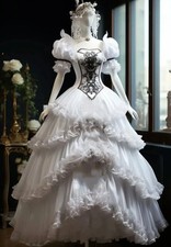 Vintage Black and White Gothic Wedding Dresses Ruffles Medieval Bridal Gown
