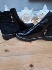 Ladies boots by Evans, size 8 Black patent front, suede diamante, stretch. new