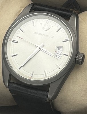 Emporio Armani AR6079 Sportivo Silver Dial Watch New Leather Strap Boxed