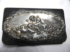 ANTIQUE JAMES DEAKIN & SONS SILVER & LEATHER CHERUB PURSE WALLET CHESTER 1903