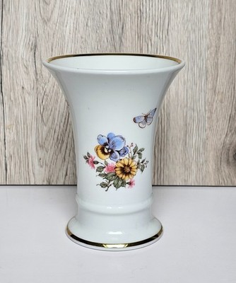 Vintage Schumann Germany Porzellan Vase 14,5x11,5 cm Blumen Weiß Goldrand