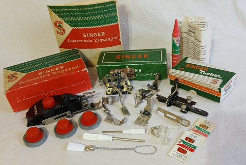 Large Lot Singer Sewing Machine 301 Attachments Accessories Zigzagger Tucker