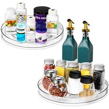 2 Pack Lazy Susan Clear Organizer for Cabinet Pantry Storage, Rotating Tray f...