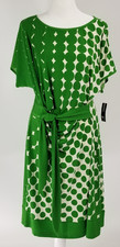 ND New Directions Size 18 Polka Dot Ruched Dress Attached Front Tie Green White