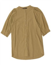 ZARA Womens 3/4 Sleeve Shirt Dress UK 14 Medium Green Cotton BH14