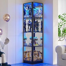 Corner Display Cabinet with Glass Doors, 175cm Display Case with LED Lights, ...