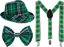 St Patricks Day Hats Bow Tie and Suspenders Set for Women Men Adult Green...