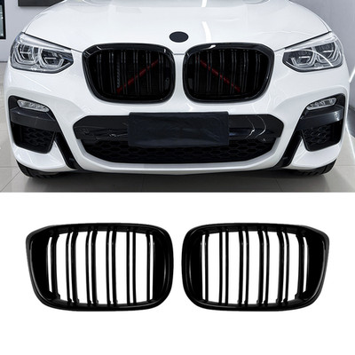 For BMW X3 X4 G01 G02 2018-2021 M-Style Gloss Black Front Kidney Grill Dual Slat