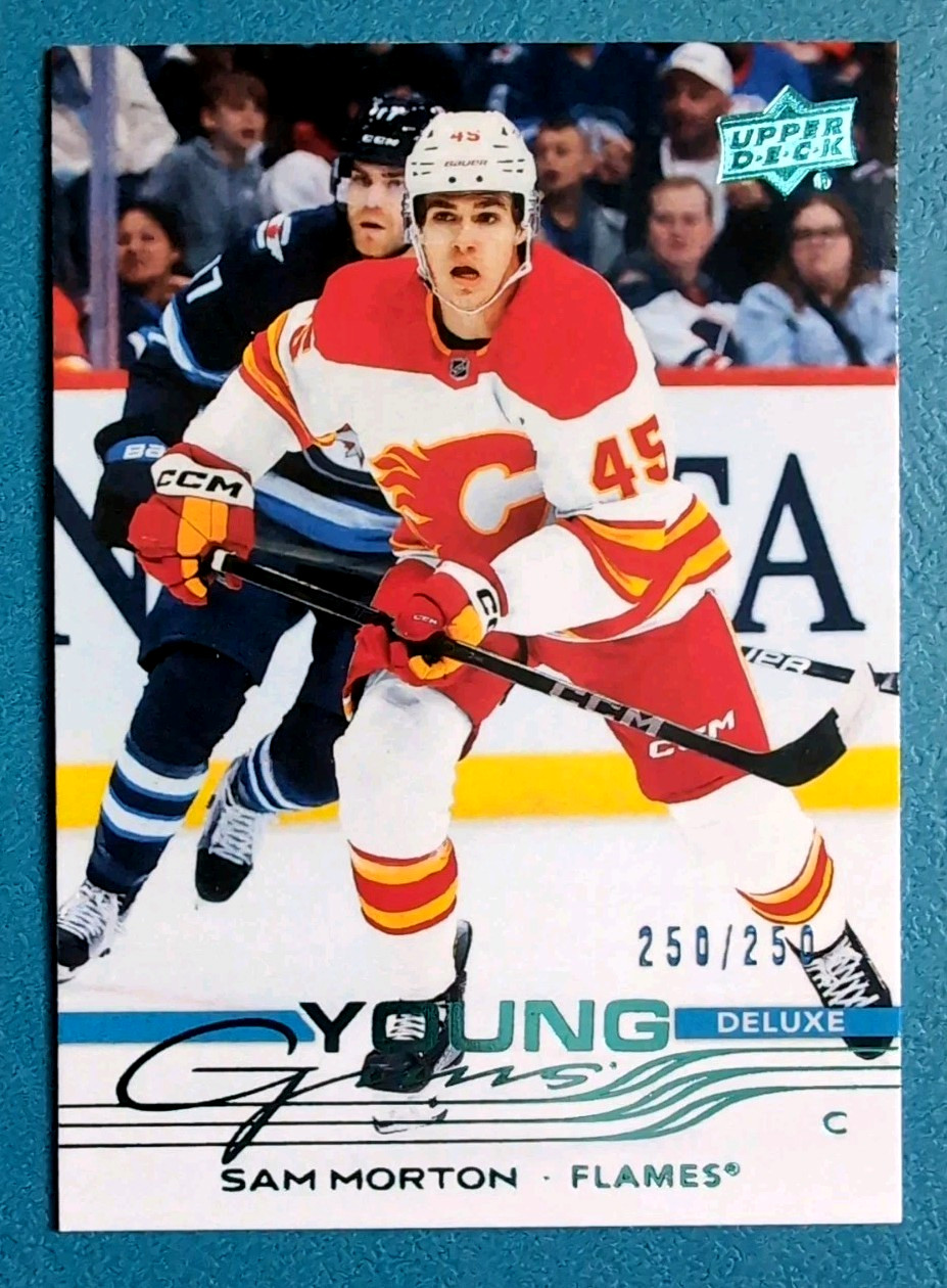 SAM MORTON YOUNG GUNS DELUXE 2025-26 UPPER DECK 250/250 ROOKIE #215 FLAMES RC