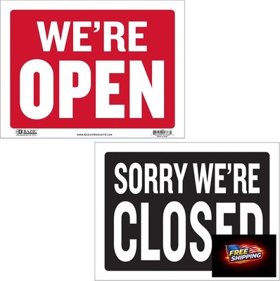 BAZIC Products Open & Closed Sign 12''x16'', Double Sides Plastic Vinyl Signs, Bus