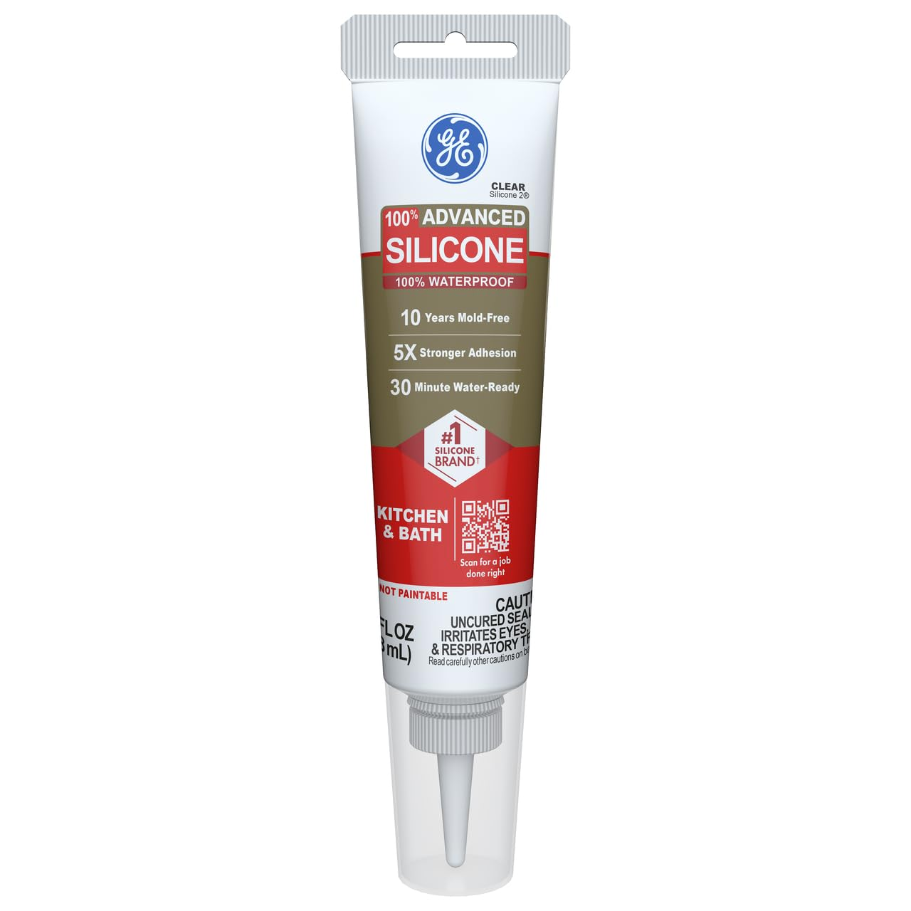GE Advanced Silicone Caulk for Kitchen & Bath Clear 2.8 oz Tube 1 Pack