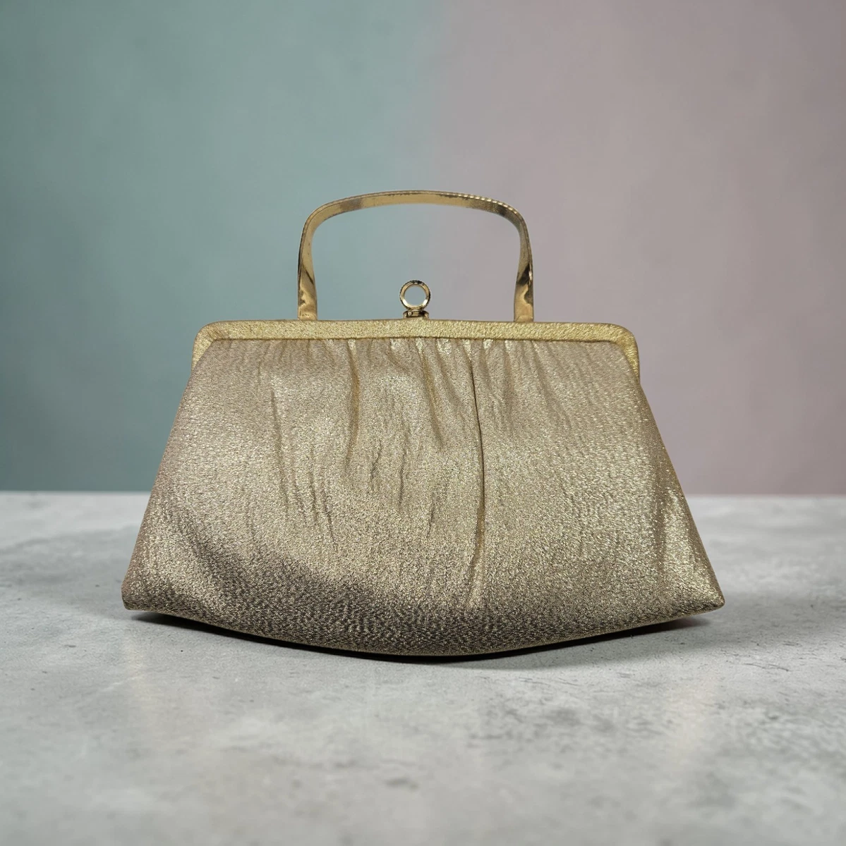 Sac De Soirée Vintage En Lamé Or Lilagid - Avec Miroir Original Et Porte-monnaie Attaché, Occasion