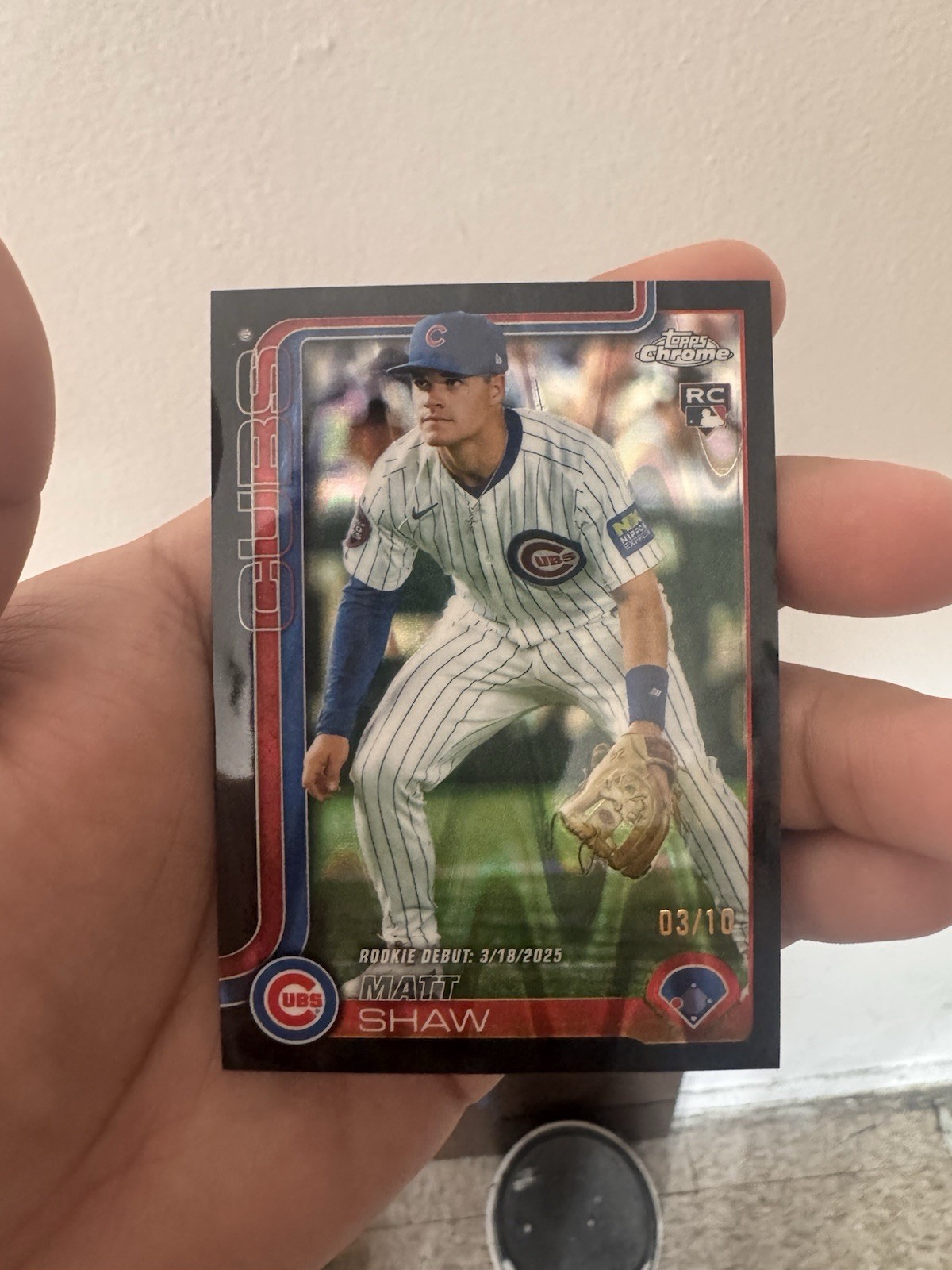 2025 Topps Chrome Matt Shaw #219 Black RayWave Refractor /10 (RC)