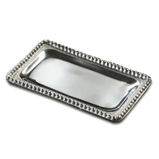 6.5 Inch Silver Aluminum Rectangular Platter, Beaded Edge, Charcuterie, Tray