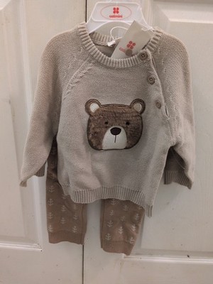 Catimini Baby Sweater 2 Pc Set 9M Knit Pullover & Pant Teddy   NEW
