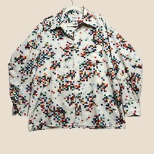 Vintage 70s Arrow Ultressa Multicolor Pixel Geometric Dagger Collar Shirt XL