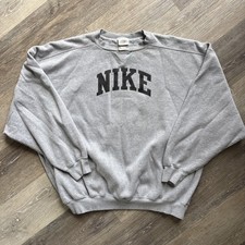 Nike Vintage Crew Neck Pullover Sweatshirt Spell Out Logo XXL Grey Heavyweight