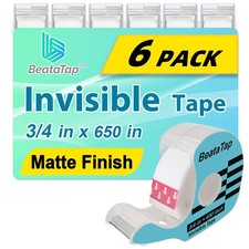Tape, Invisible Tape for Gift Wrapping, 6 Rolls 6 Refillable Dispensers, Matt...