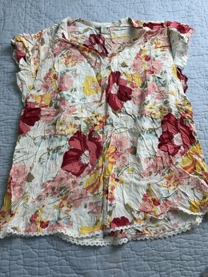 Cato Women s Floral Blouse Top Cap Sleeve V-neck Size XL