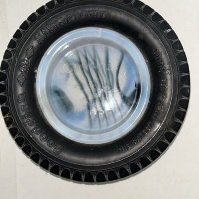 Goodrich 6.5'' Silvertown Tire Advertising Ashtray Slag Milk Swirl Glass, FLAWS
