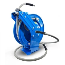50' BluBird Retractable Pressure Washer Hose Reel Blue | 3/8" Gray Hoses
