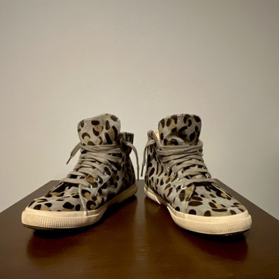 Superga S009KQ0 High Top Sneakers Horse Leather Leopard Animal Print
