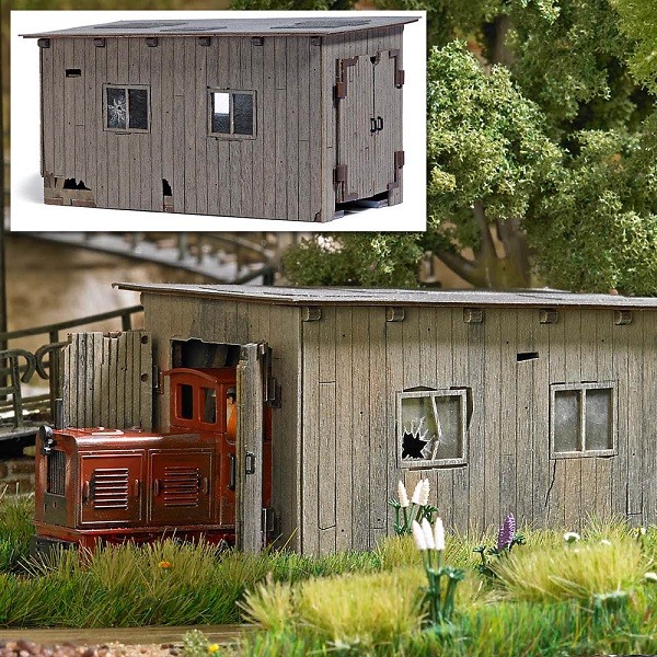 Busch 12381 - 1/87 / H0 Dilapidated Field Railway Locomotive Shed - New