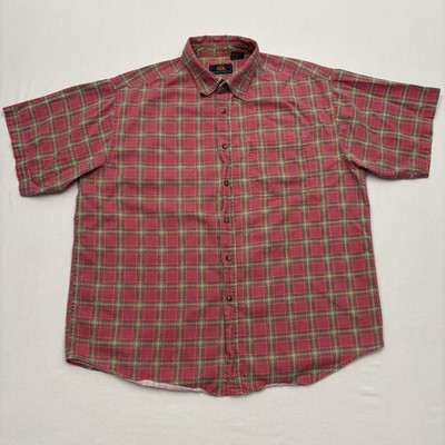 Vintage Y2K Route 66 Men's Casual Shirt Red Plaid Cotton Size XL Short Sleeve