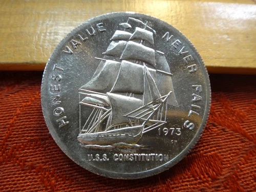 1973 USS Constitution Honest Value 1 Oz .999 Silver Bullion Round - Provo, Utah