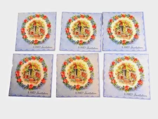 6 Vintage 1950's MINI Party Invitations Unspecified Floral Design Unused