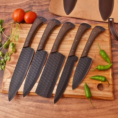 SHARD  Premium 5pc High Carbon Steel Kitchen Chef Knives Set W/Leather Roll