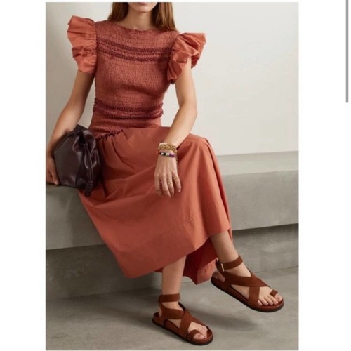 NWT Ulla Johnson Madeline Smocked Midi Dress Sz 10 - Picture 2 of 7