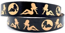 MUD FLAP GIRL TRUCKER BIKER EMBOSSED GENUINE COWHIDE LEATHER BELT USA MADE