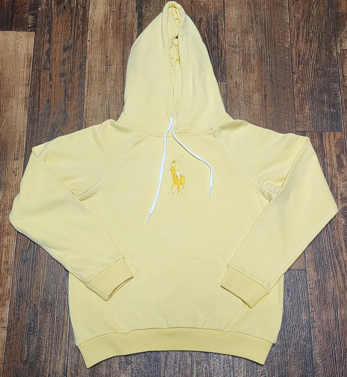 Felpa con cappuccio Polo Ralph Lauren nuova con etichette gialla donna grande pony giallo pullover