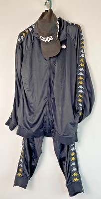 Kappa Men's Black Tracksuit XL Joggers & XXL Full Zip Jacket 53017 + Cap *Read